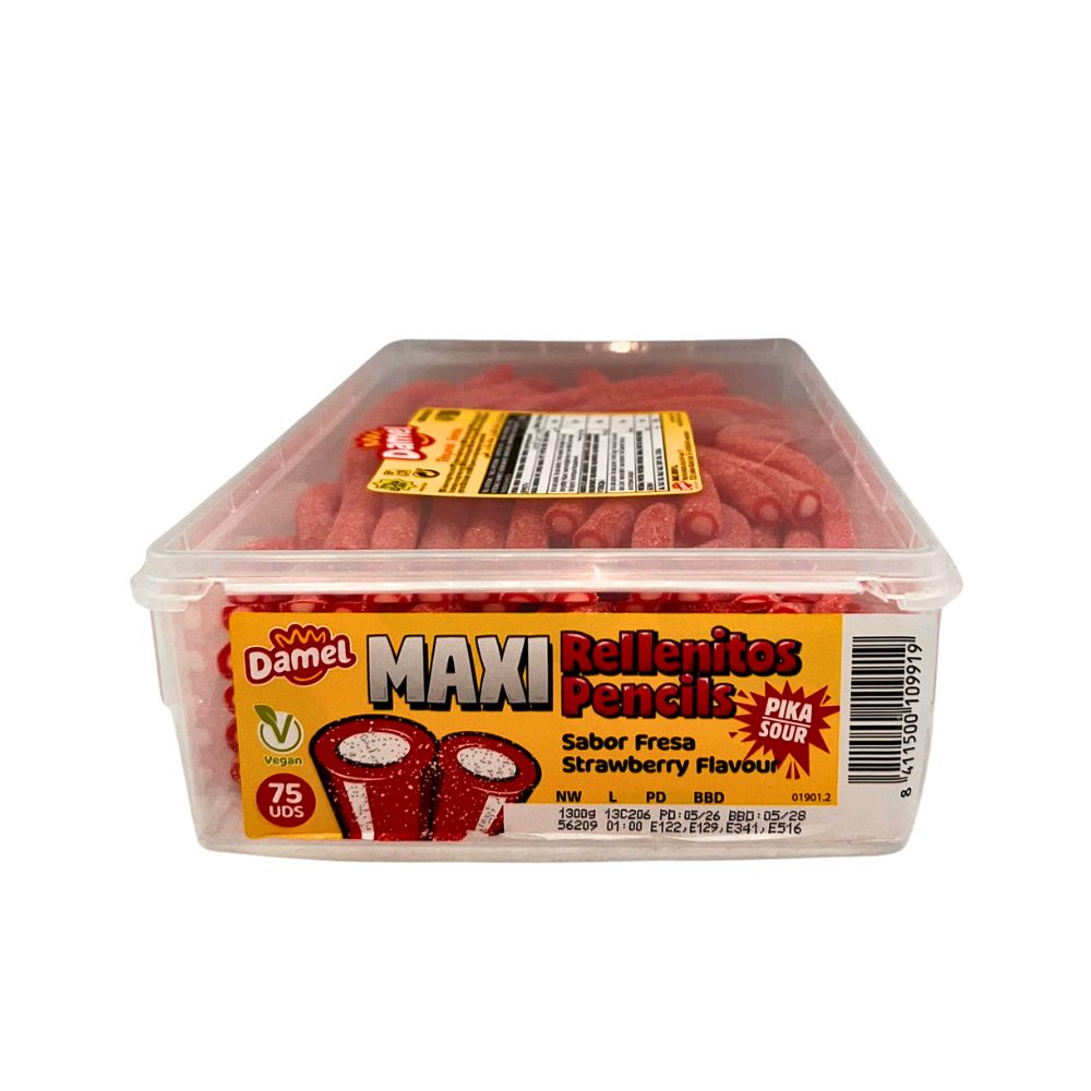 Maxi Rellenitos Pencils - Strawberry 1.3Kg Tub