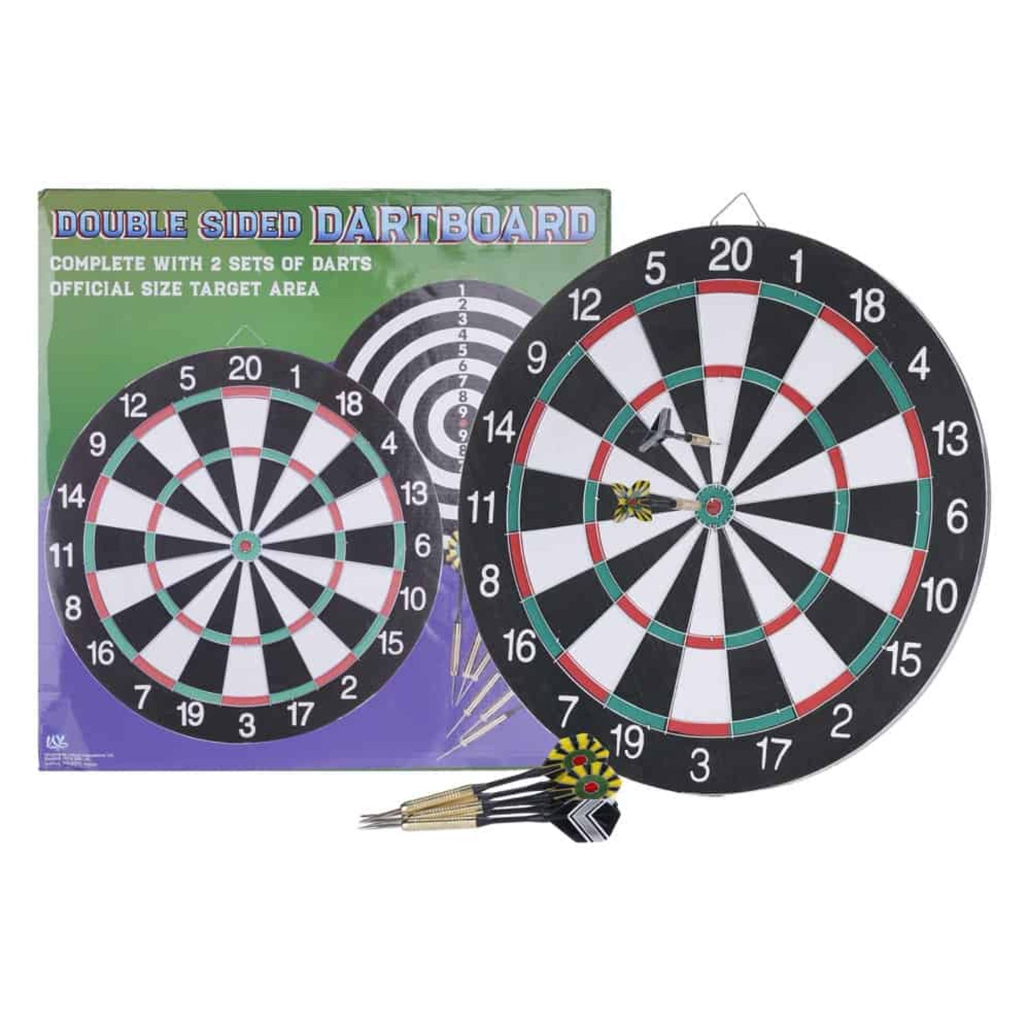 Double Sided Dart Board 17" with 6 Darts