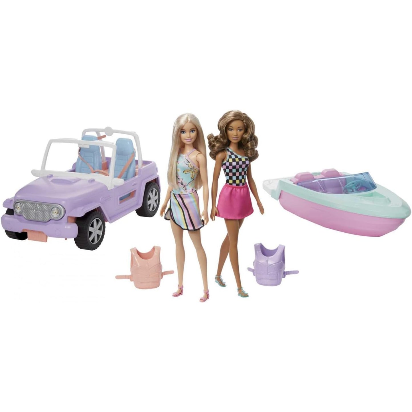 Barbie Boat and Car Bundle with 2 Dolls