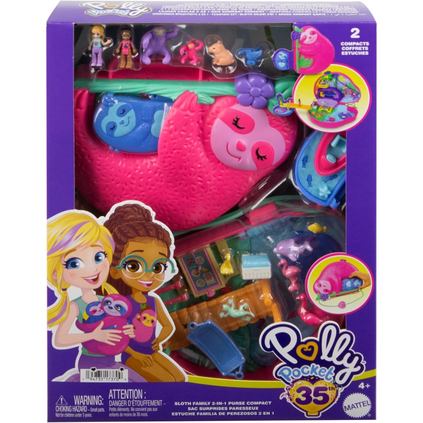 Polly Pocket Sloth Family Purse Compact