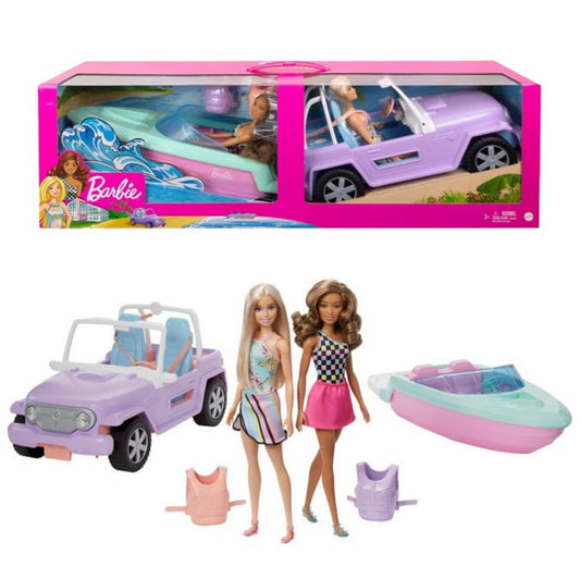 Barbie Boat and Car Bundle with 2 Dolls